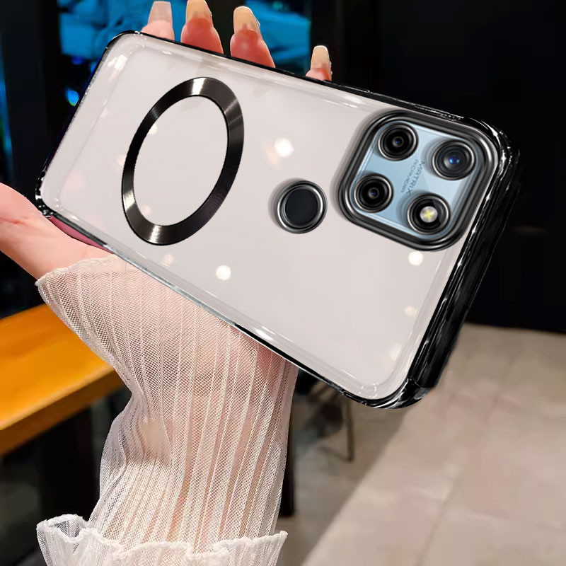 ปลอก REALME C21Y REALME C25Y REALME C21 เคสโทรศัพท์ Soft gold edge กันชนโปร่งใสพร้อมแหวนดูดแม่เหล็กโช้คอัพ