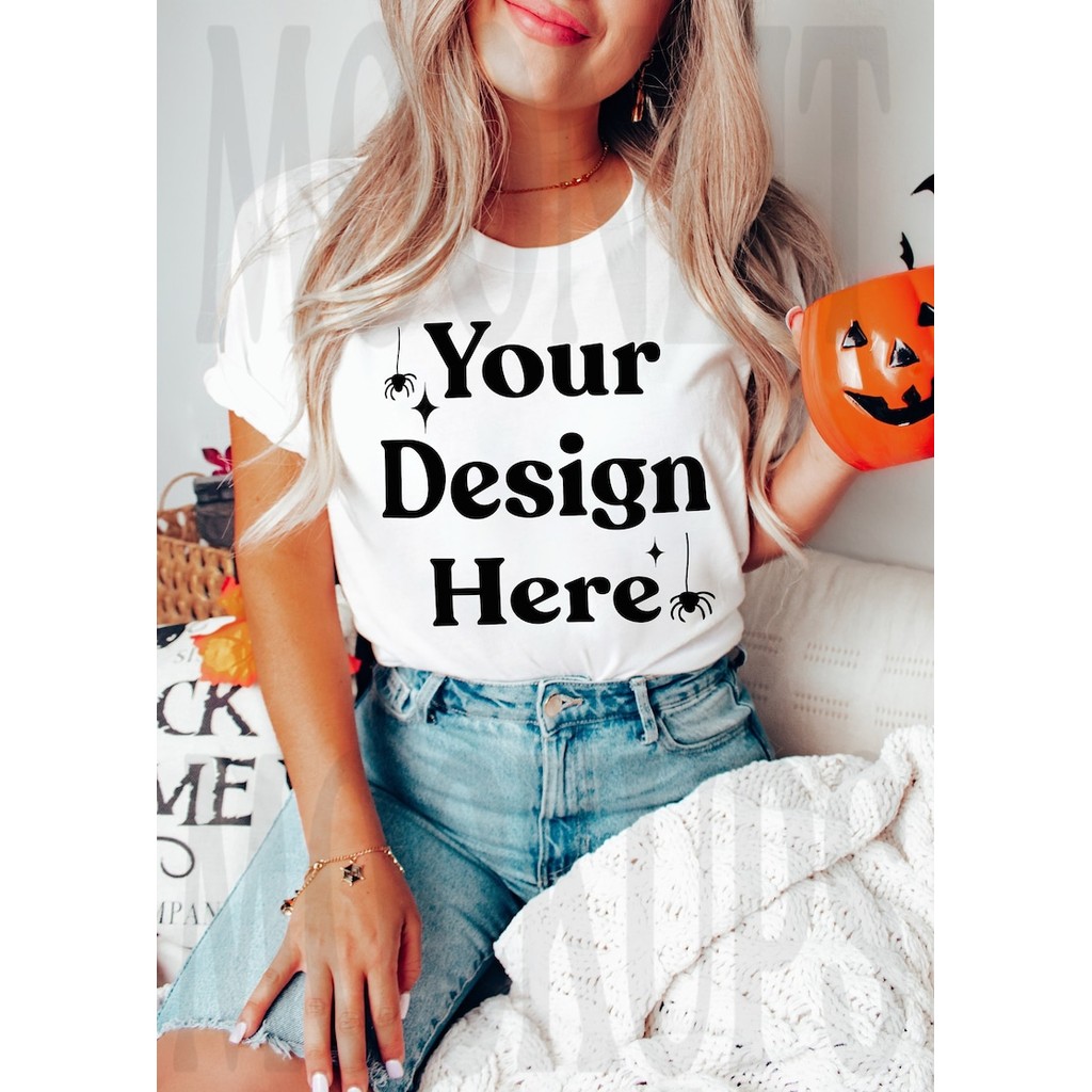 Bella Canvas 3001 Tshirt Mockup- Bella Canvas Shirt- White Shirt Mockup - Spooky Mockup - Fall Mocku