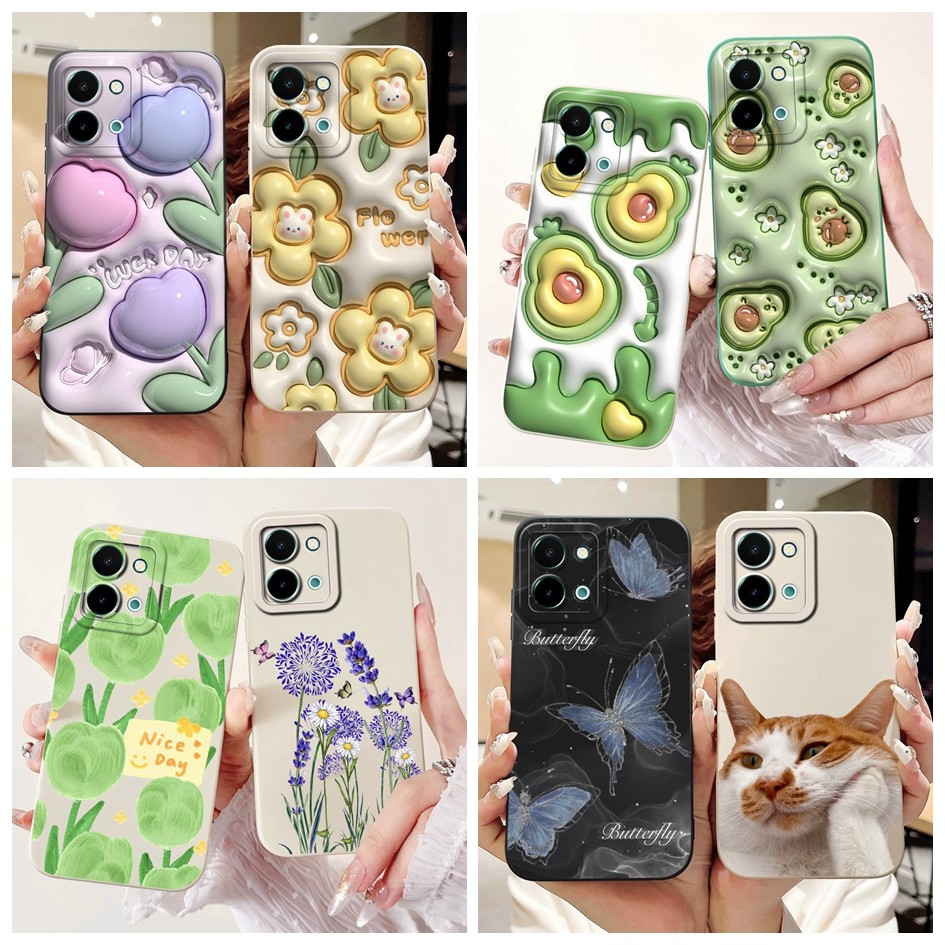 สําหรับvivo Y28 4GกรณีV2352 ฝาครอบซิลิโคนกันกระแทกยางนุ่มTPUแฟชั่นดอกไม้เคสโทรศัพท์สําหรับVivoY28 Y 28 4Gกรณี