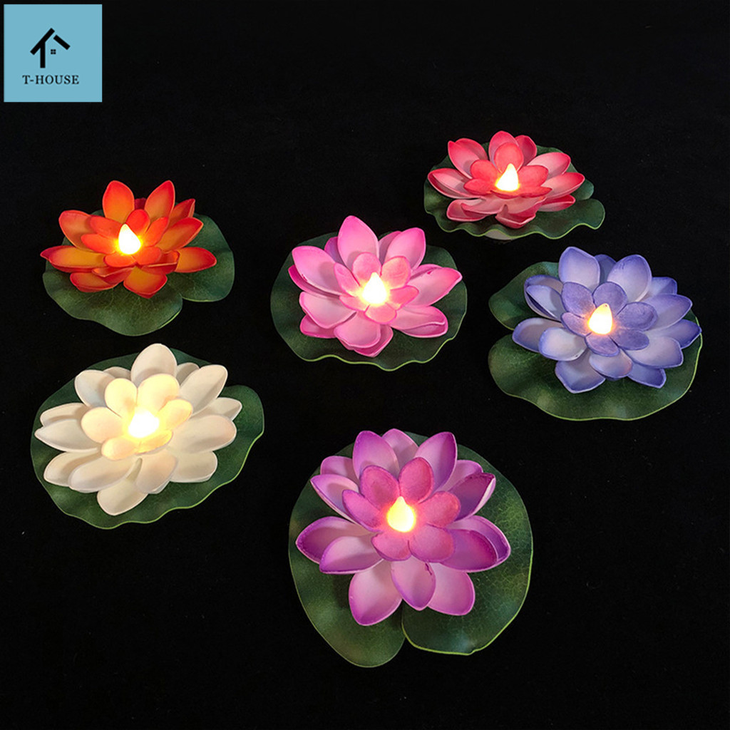 Diwali โคมไฟดอกบัวลอยน้ํา เทียนกระทง ไฟเซ็นเซอร์ ลอยน้ำ แสงดอกบัวลอย ลอยกะทง ไฟดอกไม้ลอยสระน้ำ