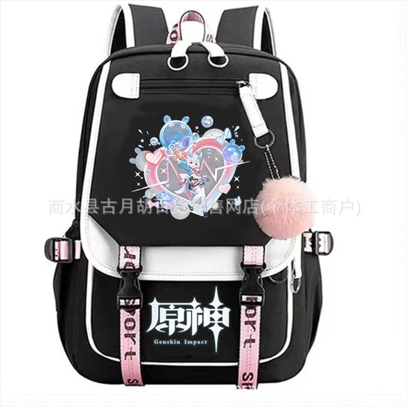 กระเป๋าเป้ Genshin Impact Kachina Xilonen สีดำ สำหรับนักเรียน แบบพกพาสะดวกและทนทาน