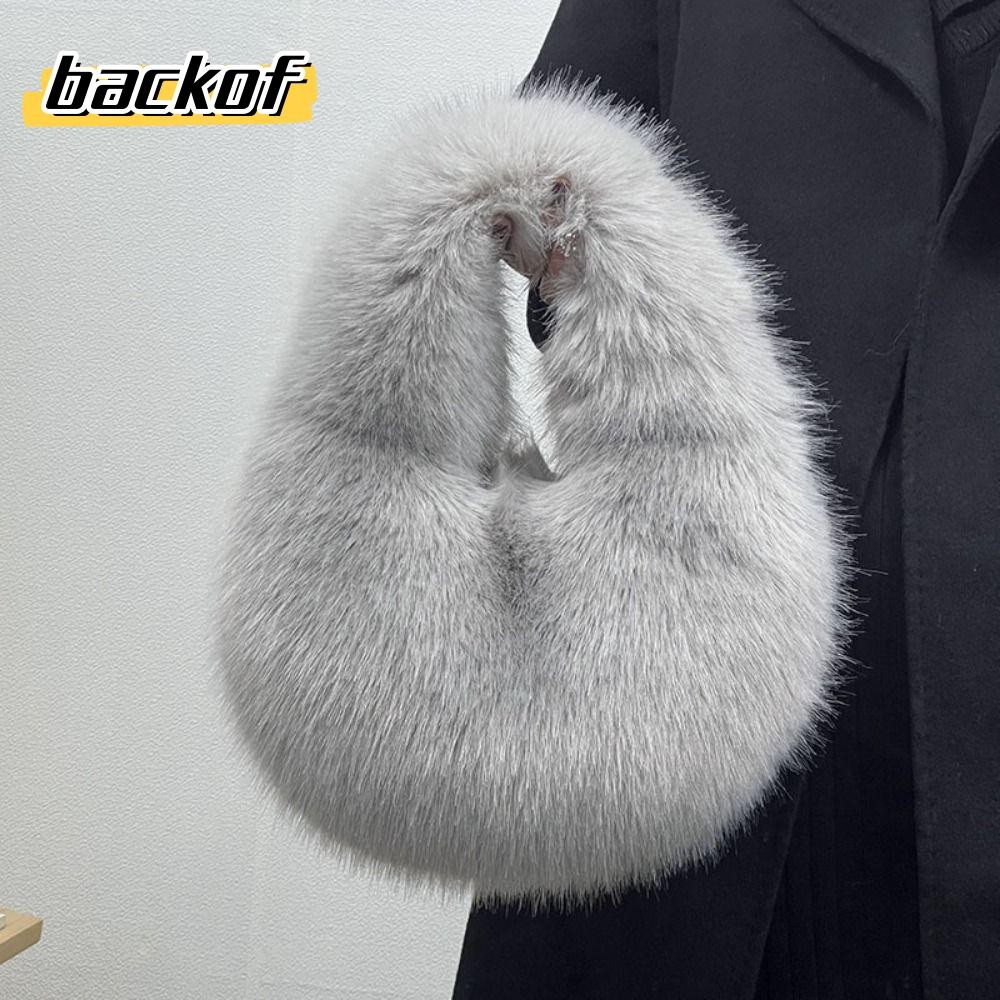 Backof Half Moon Bag, Fluffy Soft Plush Lady กระเป๋าถือ,กระเป๋าคลัทช์ปาร์ตี้หญิงฤดูหนาวกระเป๋าFaux Fur Casual Toteกระเป๋า