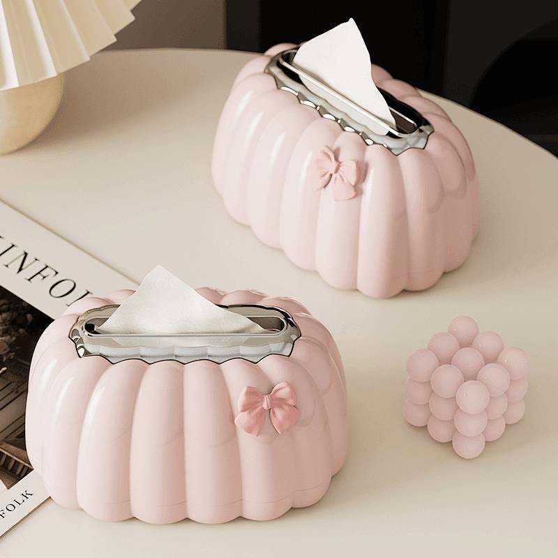 Pumpkin Spring Tissue Box Household Creative Tissue Box Office Living Room Simple Cream Style Flocking Tissue Storage Box 45uz