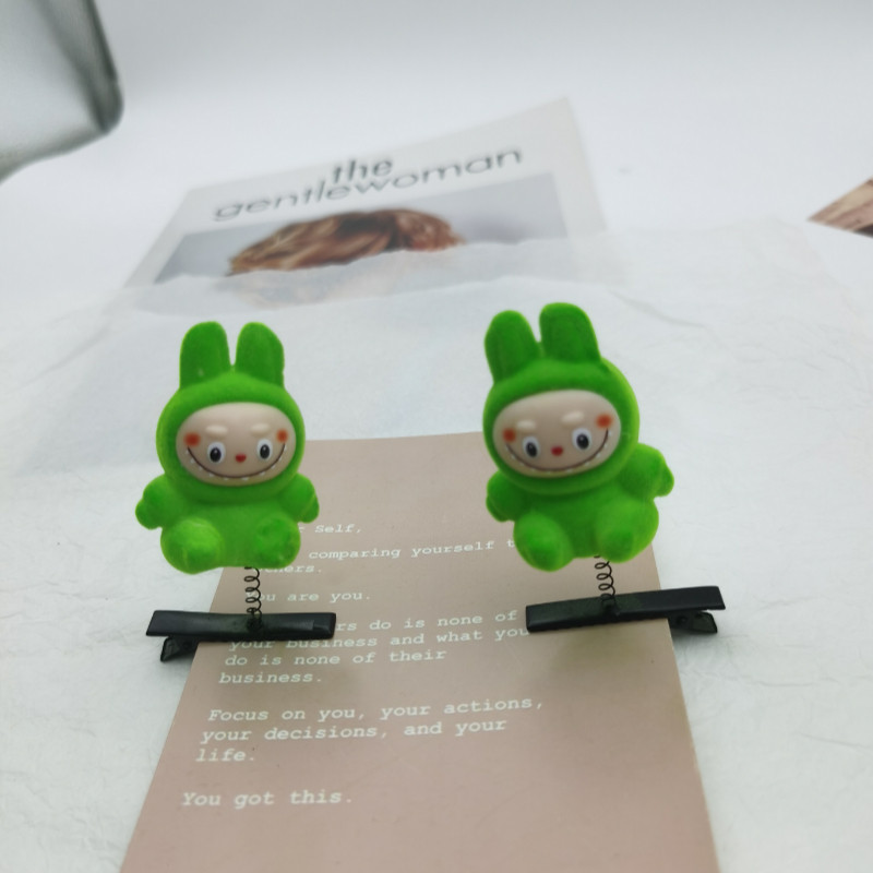 2pcs labubu flocked ตุ๊กตาสามมิติฤดูใบไม้ผลิ hairpin หญิงใหม่การ์ตูน bangs เครื่องประดับผม - รูปที่ 7