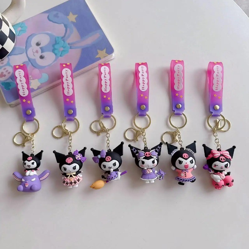 Sanrio อะนิเมะ Action Figure พวงกุญแจกระเป๋าจี้ Hello Kitty Melody Kuromi Cinnamoroll จี้ตุ๊กตาคู่พวงกุญแจรถเด็กของขวัญ