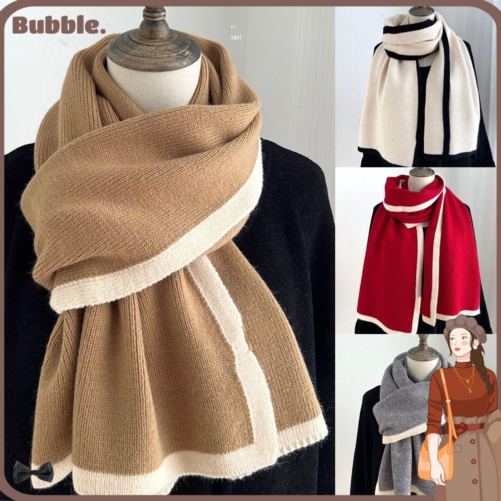 ฟอง ผ้าพันคอถักผ้าพันคอขนสัตว์ลายยืดหยุ่นสไตล์เกาหลีหนาฤดูหนาวที่อบอุ่น ผ้าพันคอ สําหรับผู้หญิงหญิง