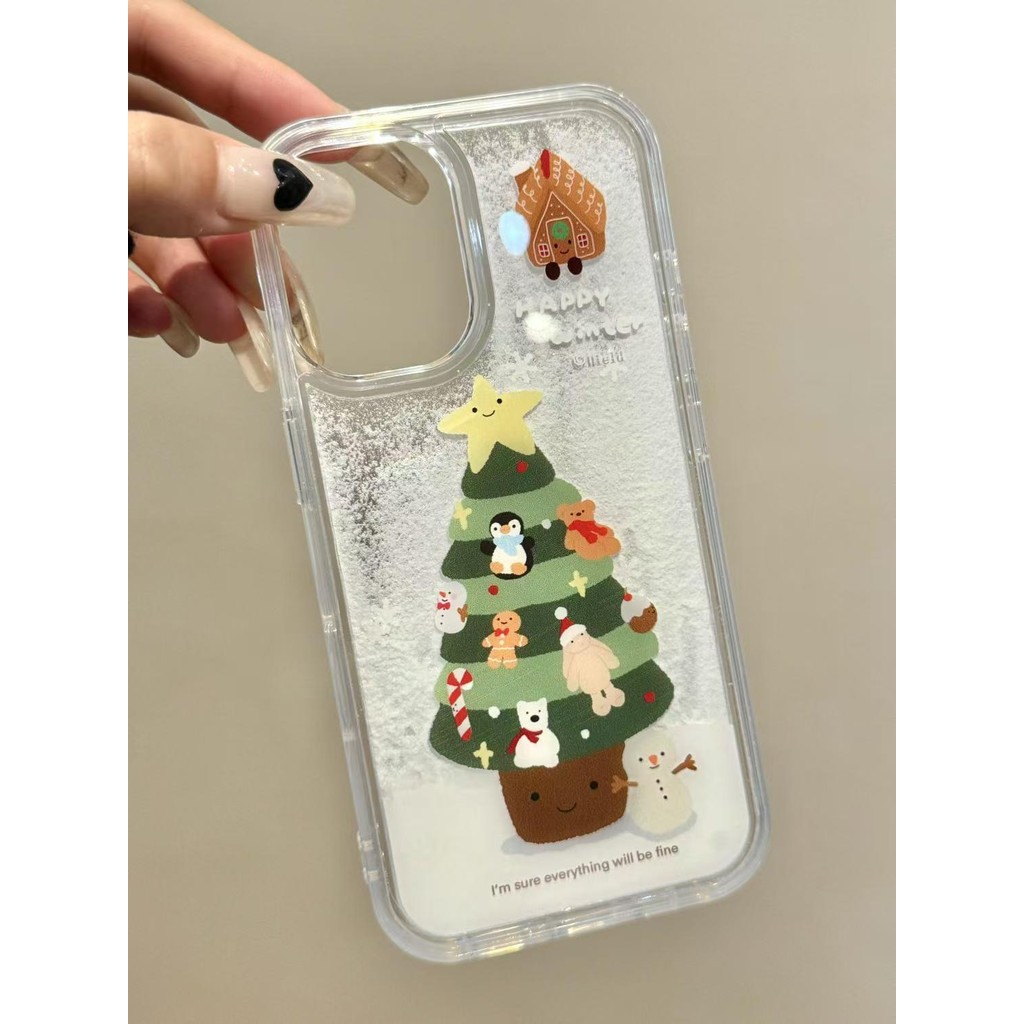 Iphonenew Christmas Tree Quicksand รูปลักษณ์สูง Appearnc เคสโทรศัพท์สําหรับ IPhone7 7Plus X XR XS IPhone11 12 13 14 15 Plus Pro Max