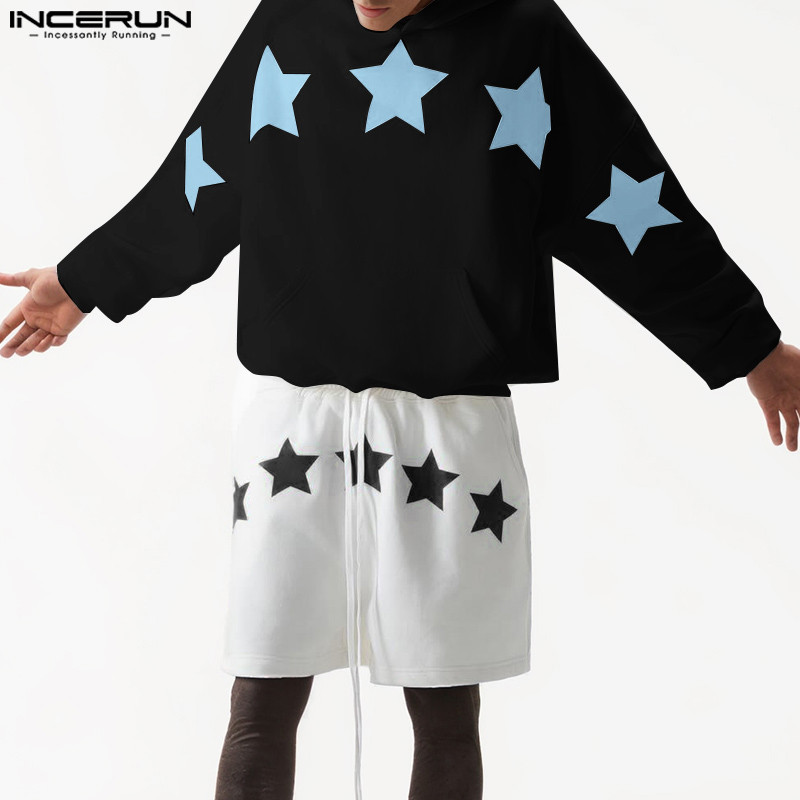Incerun เสื้อกันหนาวแขนยาวมีฮู้ดพิมพ์ลายดาวแฟชั่นสําหรับผู้ชายสไตล์วินเทจ