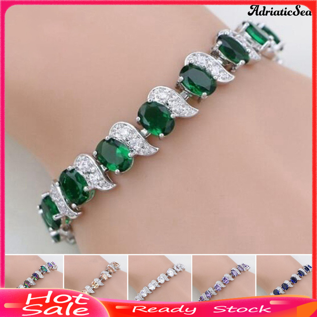 [COD] สร้อยข้อมือผู้หญิง Leaf Charm Elegant Classic ปรับ Blue Rhinestone ฝังสุภาพสตรีสร้อยข้อมือแฟชั่นเครื่องประดับ