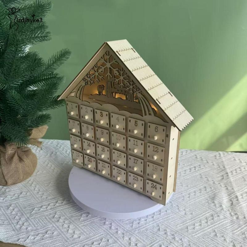 [lzdjhyke3] Xmas Advent Calendar Christmas Wooden Advent Calendar House for Holiday