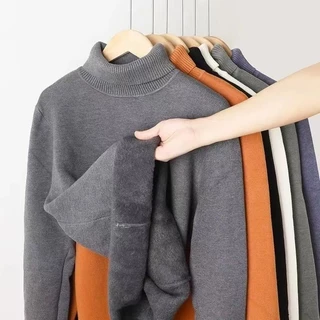 TLHGQ เสื้อกันหนาวผู้ชายสไตล์ฮาราจูกุญี่ปุ่นหลวมสบายๆสีทึบอบอุ่นคอเต่าออกแบบถักเสื้อกันหนาว