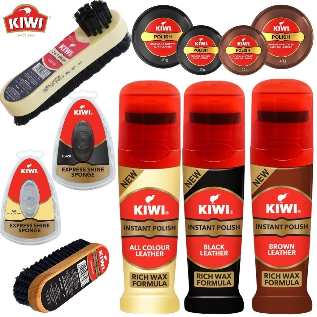 KIWI Shoe Polish / Spong /Brush กีวี ผลิตภัณฑ์ขัดรองเท้า เคลือบเงารองเท้าหนัง สีดำ กับ สีน้ำตาล