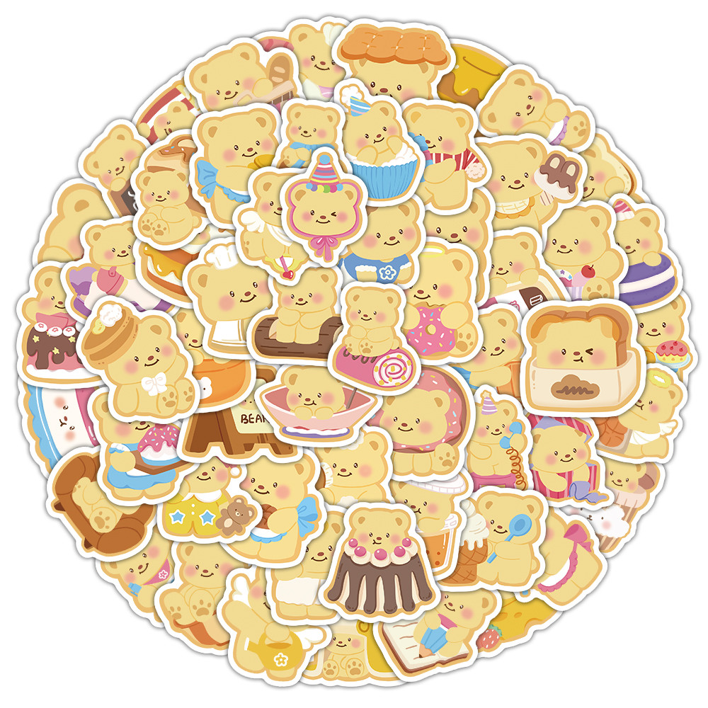 100pcs น่ารักการ์ตูนบิสกิตสีเหลืองหมี Graffiti สติกเกอร์สําหรับจักรยานบัญชีมือกรณีดินสอ Decals Animeworld