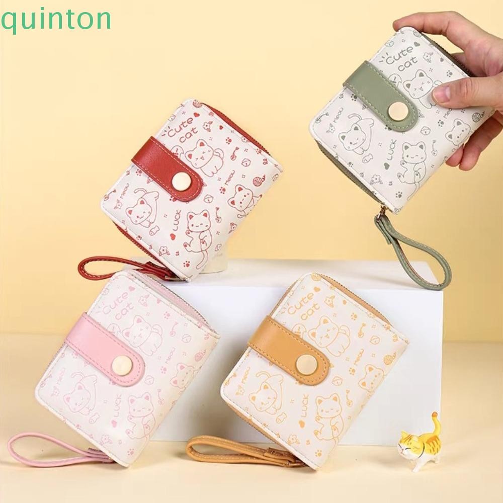 Quinton กระเป๋าสตางค์เด็กผู้หญิงแมวน่ารัก, ช่องใส่การ์ดหลายช่อง Pu สั้นนักเรียน Money Bag, Travel Candy สีกันน้ําแบบพกพาซิปกระเป๋าสตางค์นักเรียน