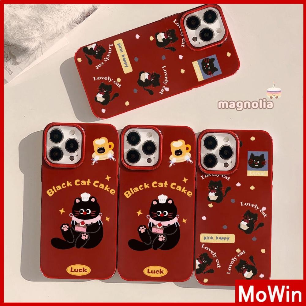 Mowin - เคส iPhone 16 Pro max สีแดง เคส TPU นิ่มเคลือบเงา กันกระแทก ป้องกันกล้อง แมวดำน่ารัก เข้ากันได้กับ iPhone 15 14 13 12 Pro Max 11 XR XS Max 7 8 Plus