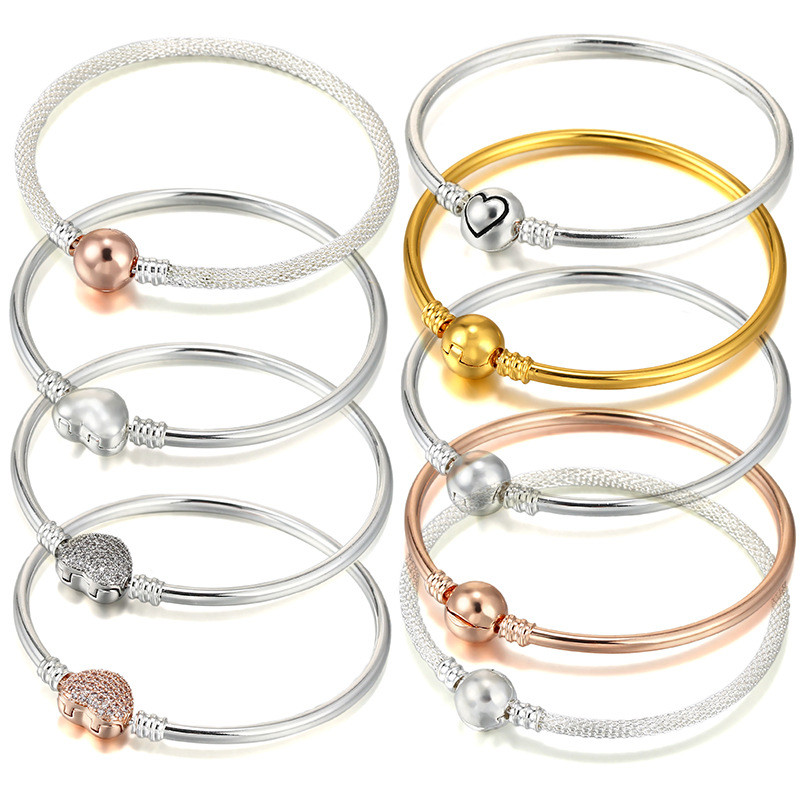 สร้อยข้อมือสีใหม่ Rose Gold สร้อยข้อมือหัวกลมเครื่องประดับหญิง All-Match diy Basic ผู้ชายผู้หญิงสร้อยข้อมือ