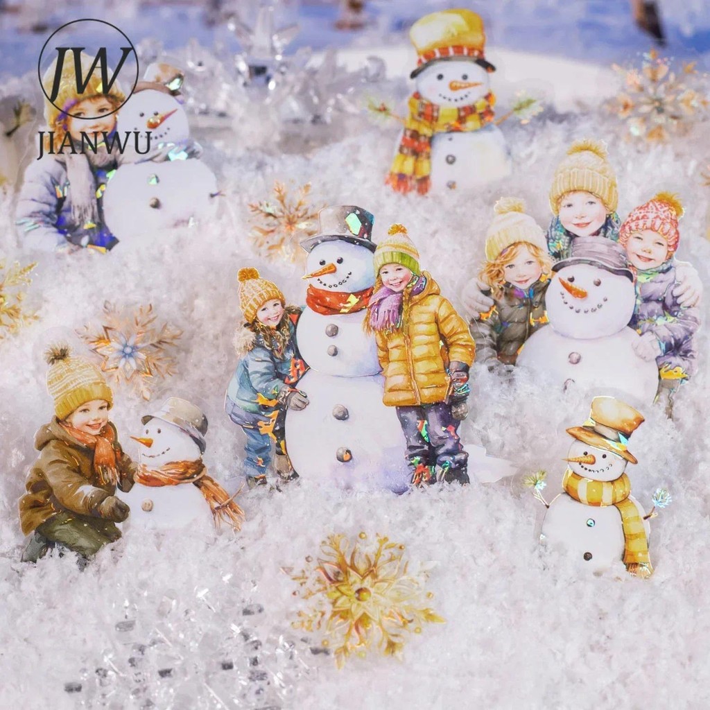Jianwu ฤดูหนาว Snow Dream Series Vintage Snowflake Snowman ภูมิทัศน์วัสดุ Collage PET สติกเกอร์ Creative Journal เครื่องเขียน
