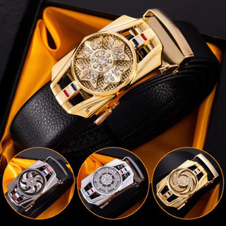 เข็มขัดหนัง Lucky Wheel เข็มขัดหนังผู้ชาย หัวอัตโนมัติ ออโต้ล็อค เข็มขัดหนังยาว รุ่น：P7