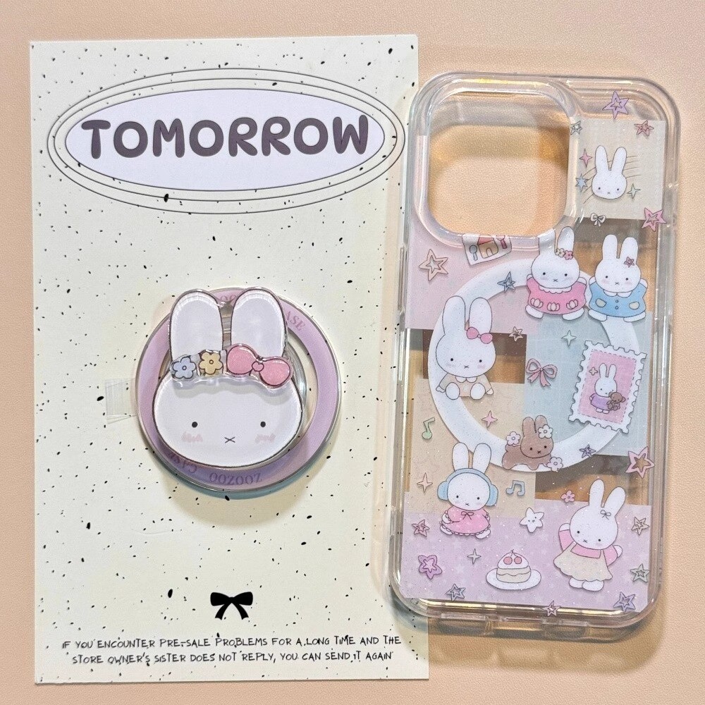 Ins การ์ตูนน่ารักวงเล็บแม่เหล็ก Miffy กระต่ายเคสโทรศัพท์เหมาะสําหรับ iPhone16 15 14 13 11 12Promax 11Promax 12Pro 14plus 15Promax UEPE