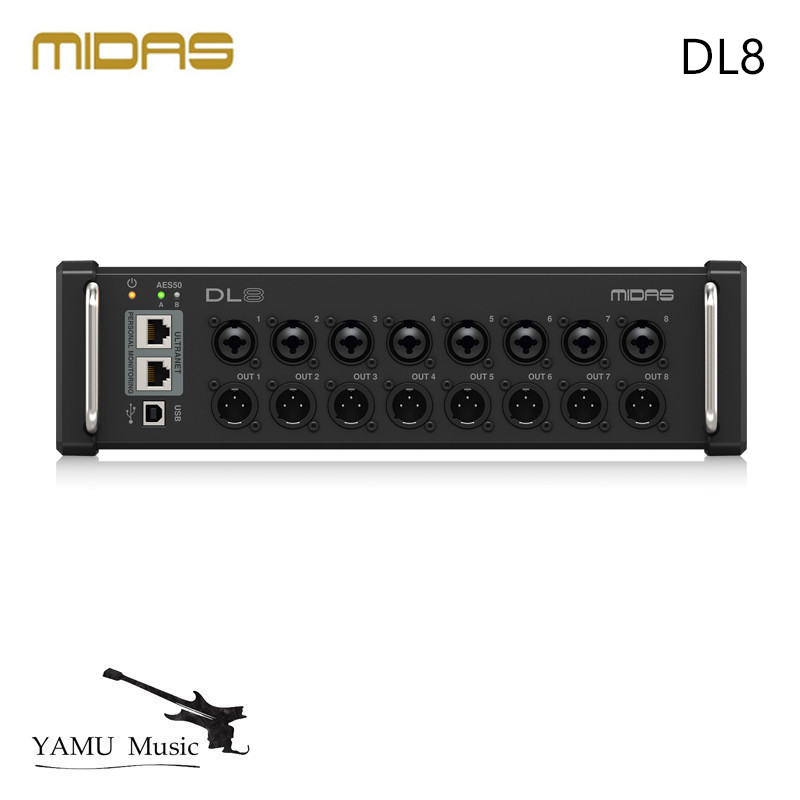 Midas DL8 PoE-Powered 8 Input, 8 Output Stage Box with Midas PRO Microphone Preamplifiers and 2 Powe