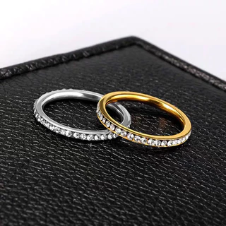 COD💖แหวน Rhinestone 3 มม,แหวนเหล็กไทเทเนียมอารมณ์แฟชั่น,เครื่องประดับมือสำหรับคู่รัก-Lune