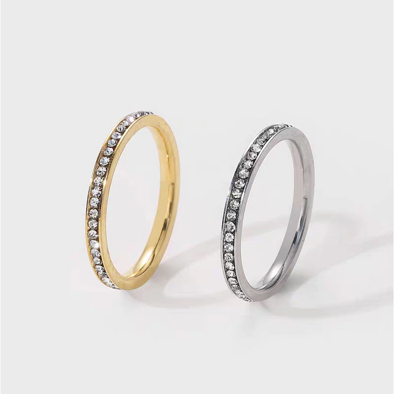 COD💖แหวน Rhinestone 3 มม,แหวนเหล็กไทเทเนียมอารมณ์แฟชั่น,เครื่องประดับมือสำหรับคู่รัก-Lune