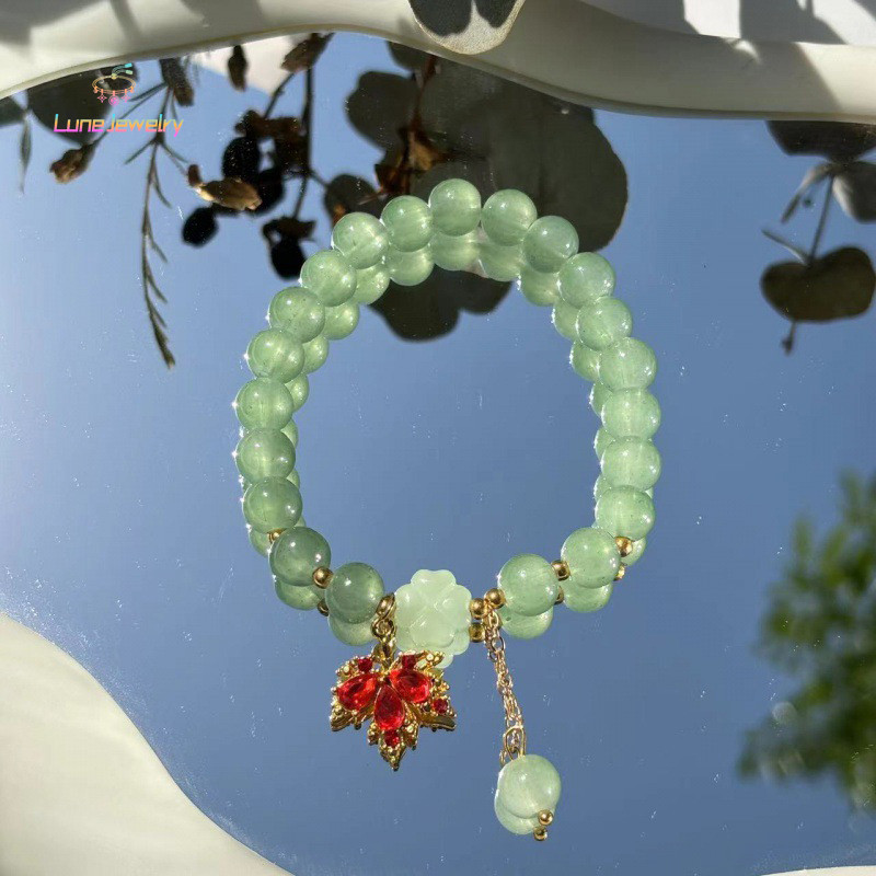 COD💖สร้อยข้อมือจี้ผีเสื้อ,สร้อยข้อมือลูกปัดสีเขียวสำหรับผู้หญิง,สร้อยข้อมือแฟชั่นอารมณ์-Lune