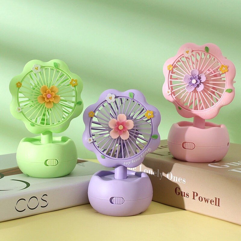 พัดลมแบบพกพา การชาร์จUSB สำหรับหอพักนักเรียน พัดลมมือถือขนาดเล็ก พัดลมมินิดอกไม้น่ารัก ลายดอกไม้ พัดลมมือถือ พัดลมพับได้