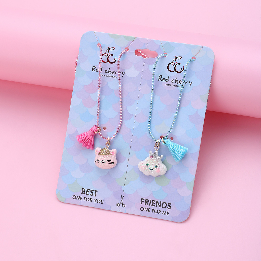 MMT เด็กการ์ตูน Cat & Cloud เรซิ่นสร้อยคอ Double-Layer พู่จี้ปรับโซ่ปลอดสารพิษเด็กเครื่องประดับ