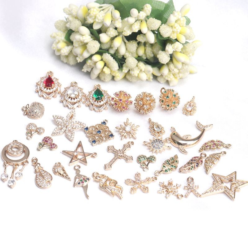 1 Rare Earth Glass Edge Gem Zircon Micro-Inlaid Water Drop สร้อยคอจี้ดาวห้าแฉก DIY Hairpin Yingluo อ
