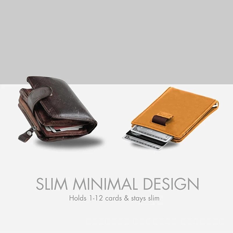 กระเป๋าสตางค์คลิปเงินสำหรับผู้ชาย Slim Minimalist Mens RFID blocking VINTAGE Card Wallet