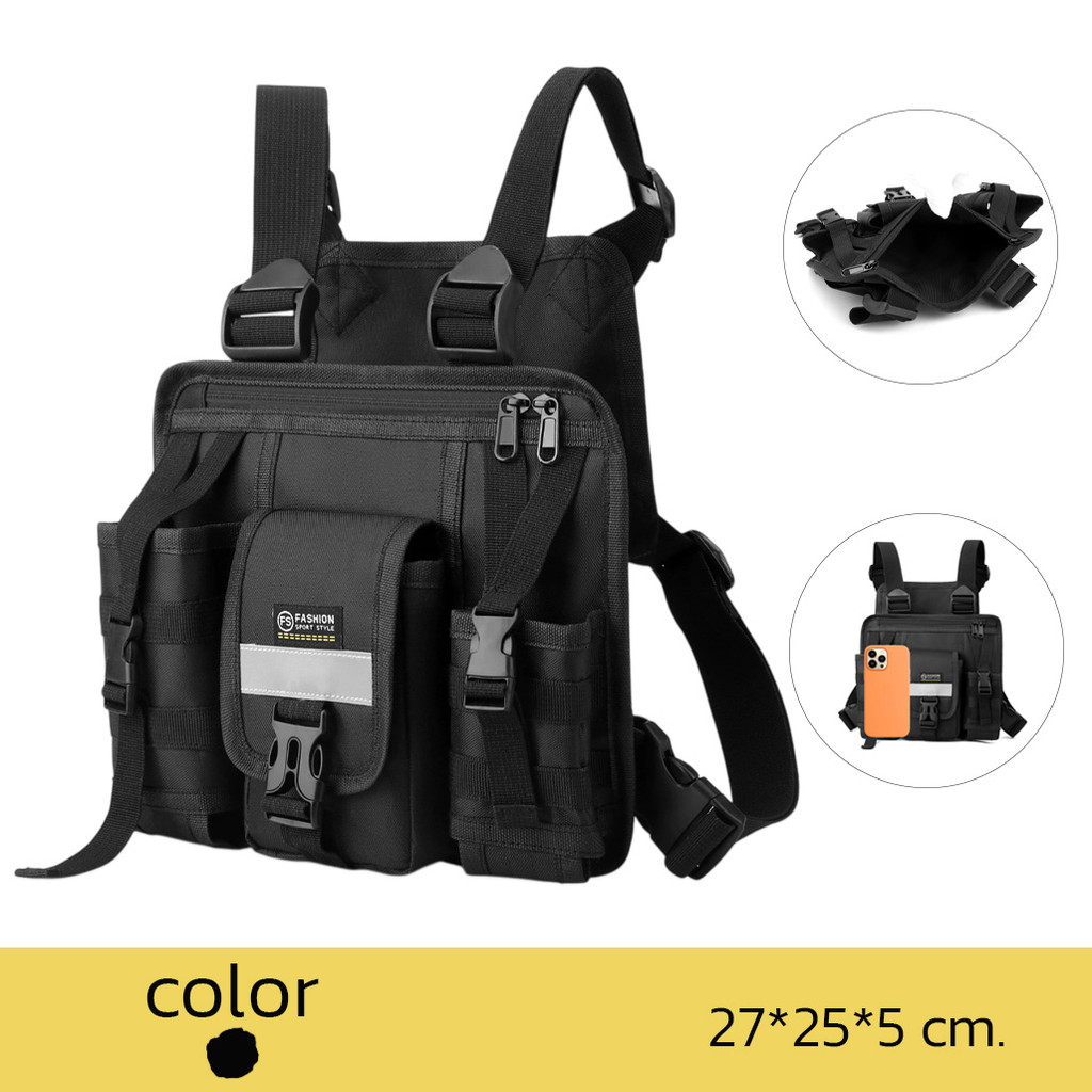 🎒 กระเป๋าคาดอก 🎒 กระเป๋าเป้ กระเป๋าแคมป์ปิ้ง สีดำ