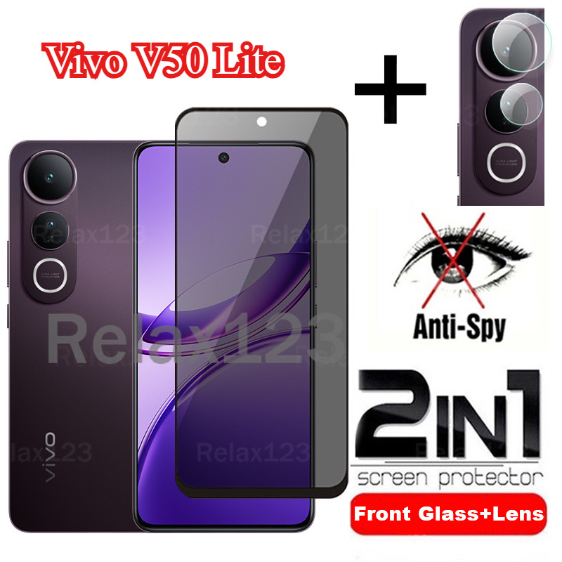 สําหรับvivo V50 Lite 5G 4G 2in1 กระจกนิรภัยความเป็นส่วนตัวสําหรับVivo V50Lite 5G 5G Vivo V 50 Lite 5G 4G 2025 ป้องกันหน้าจอคลุมทั้งหมดเลนส์กล้องAnti-Spyเลนส์ฟิล์มClass