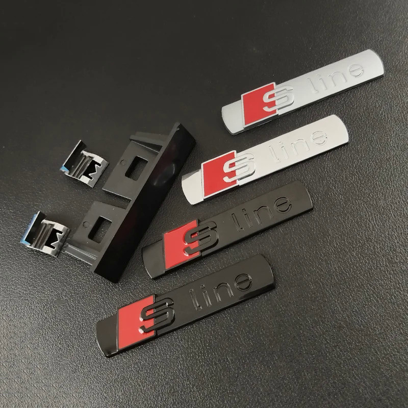 โลโก้โลหะ 3D สติ๊กเกอร์ S Line สำหรับรถยนต์ ตราสัญลักษณ์กระจังหน้า ตราด้านข้าง สำหรับ Audi A3 A4 A5 