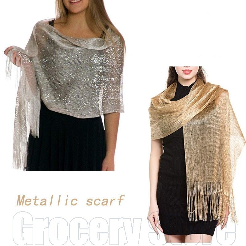 Gold Silver Thread Shimmer Shawl -Bohemian Style Scarf - Fashion, Elegant