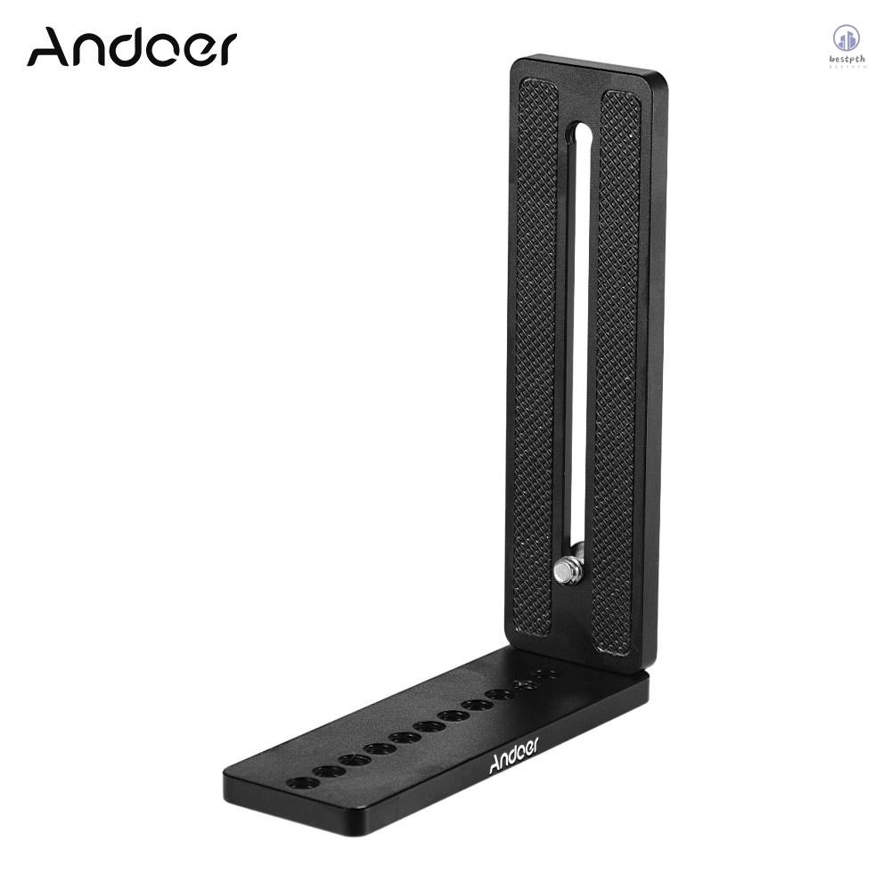 Andoer อลูมิเนียมอัลลอยด์ Universal L-Shape แผ่นยึดกล้อง 1/4 นิ้วสกรู Mount บันทึกวิดีโอแนวตั้งสําหร