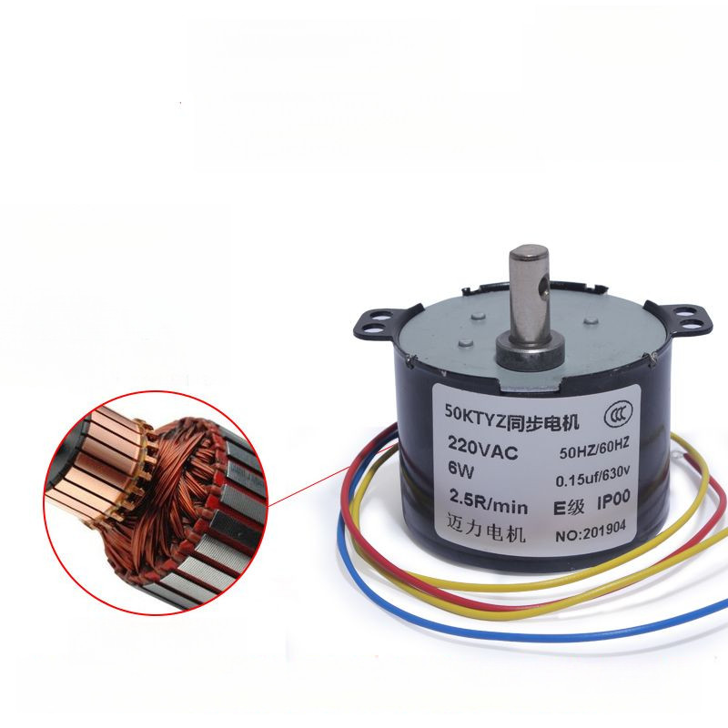 ♝-♝50KTYZ มอเตอร์ซิงโครนัสแม่เหล็กถาวร 220V AC มอเตอร์แบบพลิกกลับได้ ความเร็วต่ำ มินิมอเตอร์ไฟฟ้า