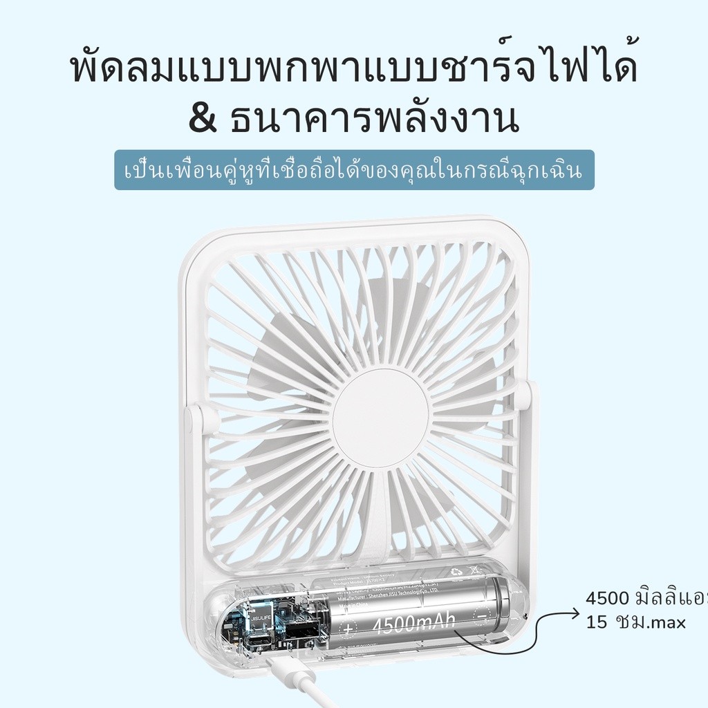 JisuLife Table Fan Life1 พัดลมพกพา พัดลมตั้งโต๊ะ ขนาดเล็ก USB ชาร์จ 4500 mAh ลมแรง แบตเตอรี่ขนาดเล็ก สำหรับหอพัก สำนักงาน กลางแจ้ง ราคา ถูกที่สุด ดีลบีเคเค แกลเลอรีภาพที่ 6