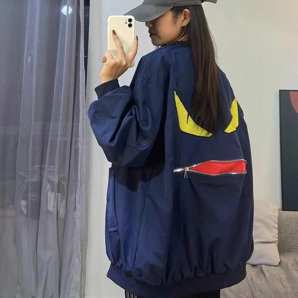 2025 ฤดูใบไม้ร่วง Little Monster Eye Zipper หลวมชุดเบสบอล Bomber Jacket Jacket Unisex