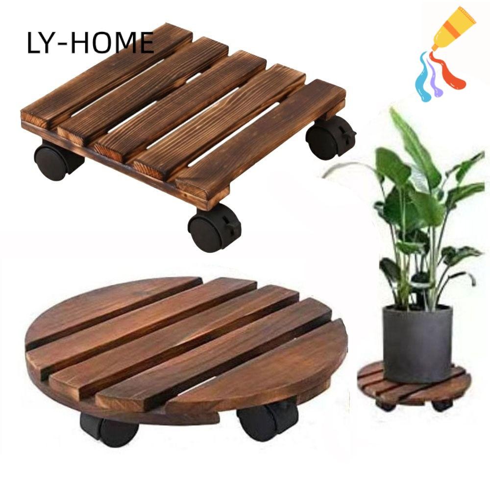 Ly ขาตั้งพืช, รอบ/สแควร์ Thicken กระถางดอกไม้ Mover รถเข็น, Portility ล้อไม้ Rolling Plant Caddy Stand Garden