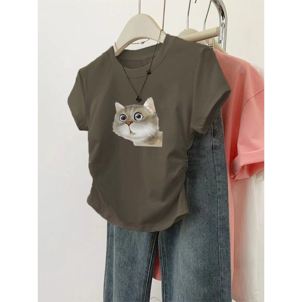 M-3XL มีหลายไซซ์ให้เลือกเสื้อยืดครอป เสื้อครอปสาวอวบน่ารัก เสื้อรัดรูป เสื้อสาวอวบพรางหุ่น - รูปที่ 3