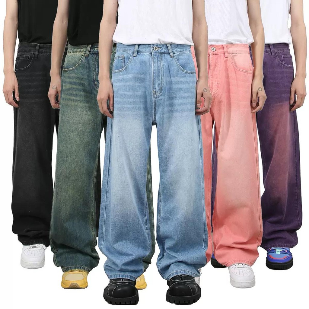 MNO.9 Baggy Jeans 397 กางเกงยีนส์ชาย แต่งเฟด ทรงกระบอก ฟอกสีเฟด  กางเกงขายาวชาย