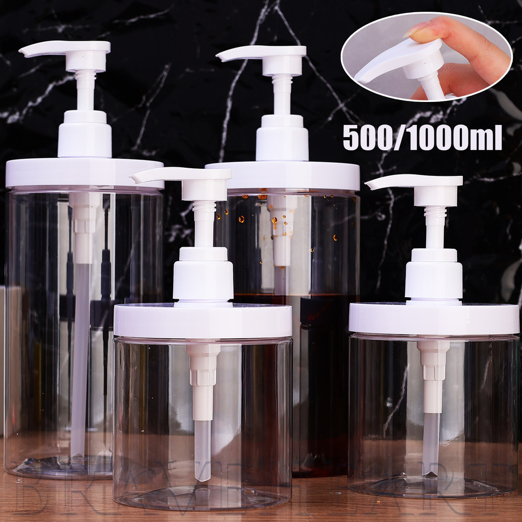 ขวดจ่ายรีฟิล PET 500ml-1000ml | ปั๊มเปิดและป้องกันการรั่วขนาดใหญ่,ภาชนะบรรจุของเหลวโปร่งใสสําหรับบ้าน/การเดินทาง,โลชั่นแชมพูออแกไนเซอร์