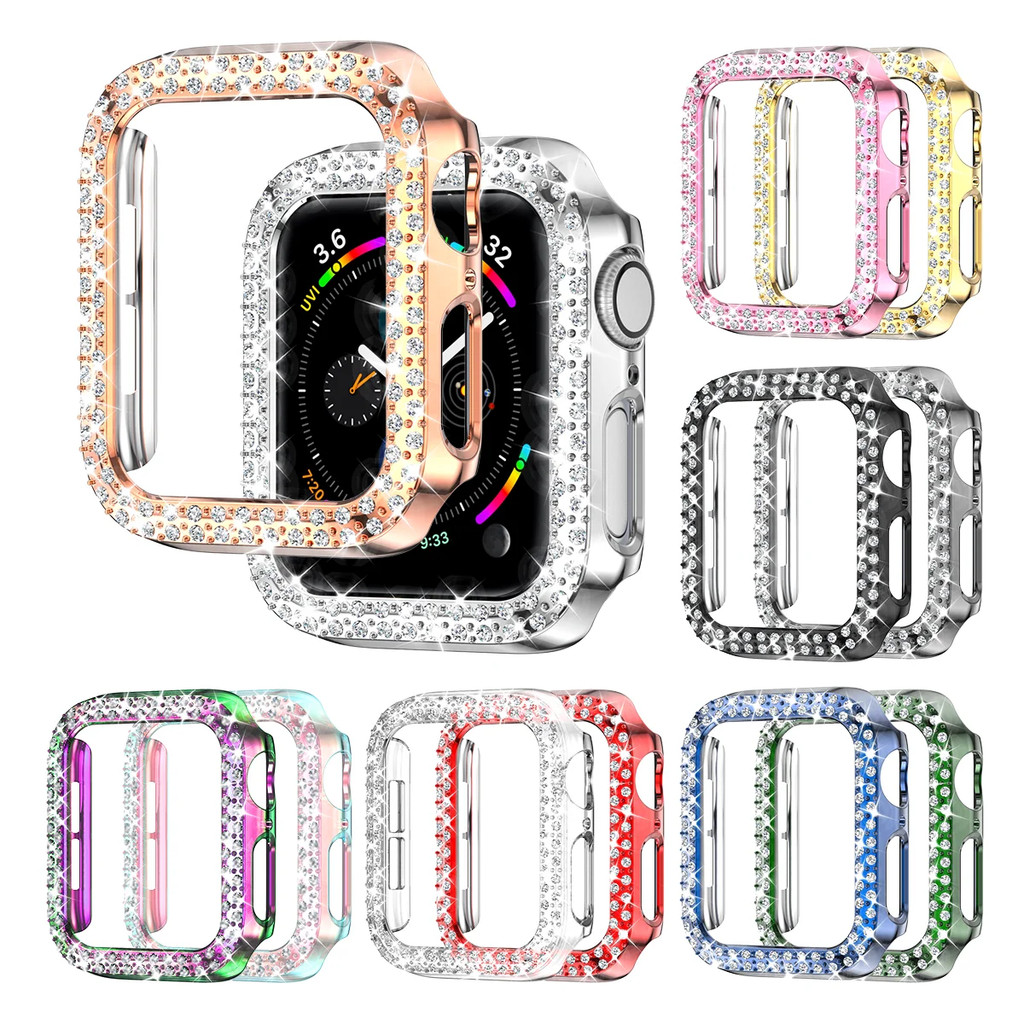 บลิง เคสกรอบป้องกันสําหรับ Apple Watch Series 11/10/9/8/7/6/5/4/3/2/1 และ Ultra 49/46/45/44/42/41/40/38 มม. (ไม่มีหน้าจอ) ประดับพลอยเทียมแวววาว สําหรับผู้หญิง