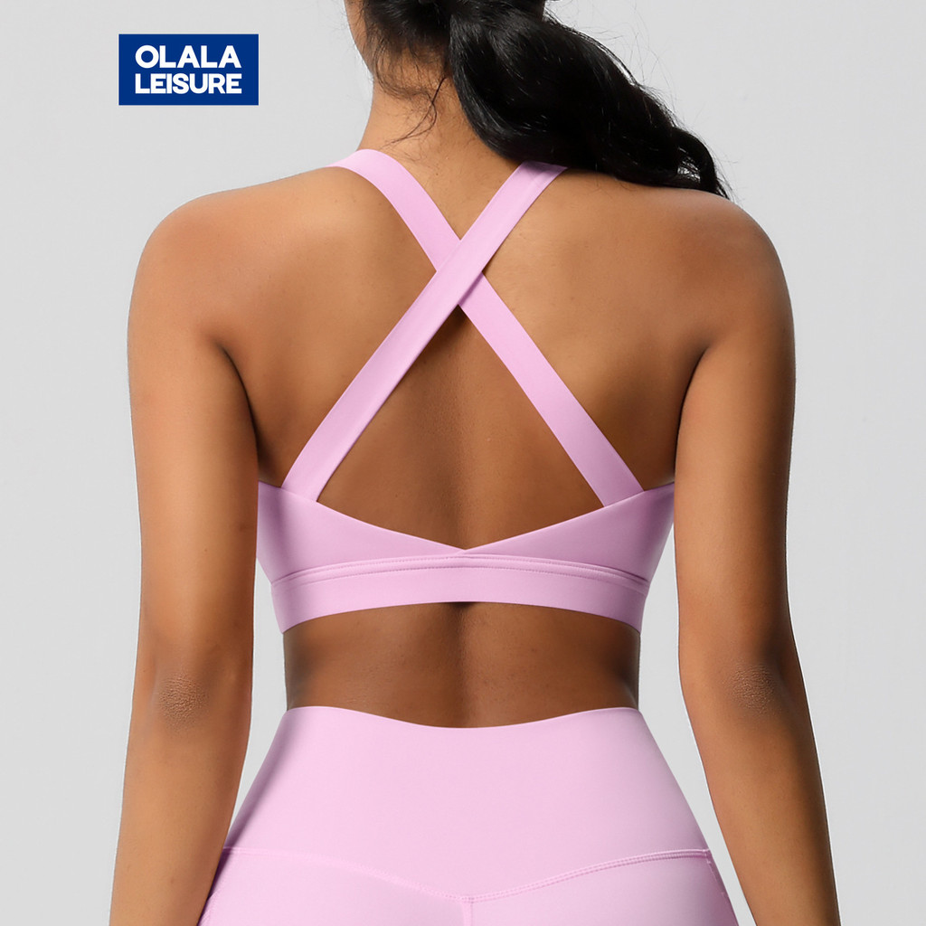 Olala Leisure Yoga Sports Bra Cross Back Wide Shoulder Straps Good Support