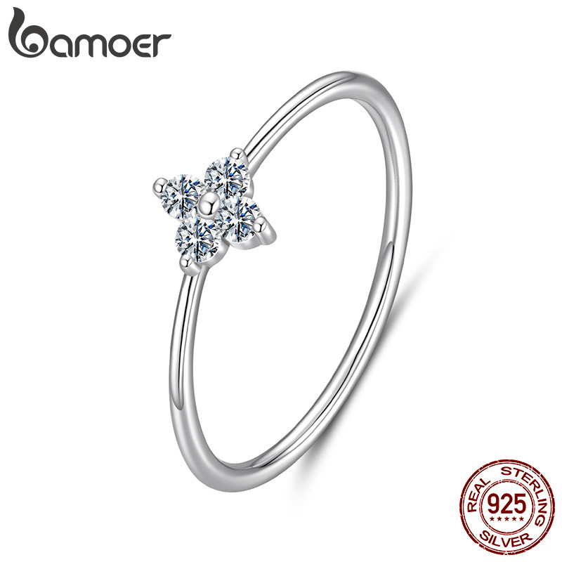 Bamoer 925 เงินสเตอร์ลิง Sliver แหวน Lucky Four-Leaf Clover Moissanite แฟชั่นเครื่องประดับของขวัญสําหรับผู้หญิง