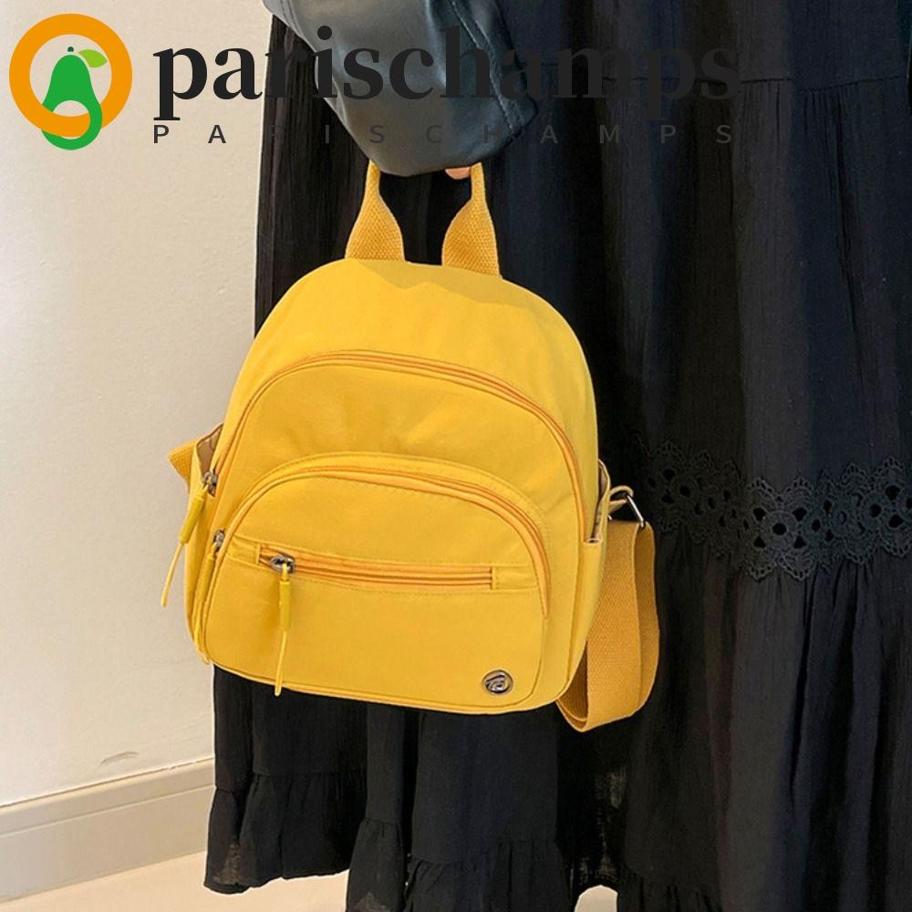 PARISCHAMPS กระเป๋าเป้ไนลอนผู้หญิง, กระเป๋าเป้สะพายหลังลําลอง Multipockets สีทึบแบบพกพา, กระเป๋าเป้สะพายหลังแฟชั่นกันน้ําน้ําหนักเบาสร้างสรรค์