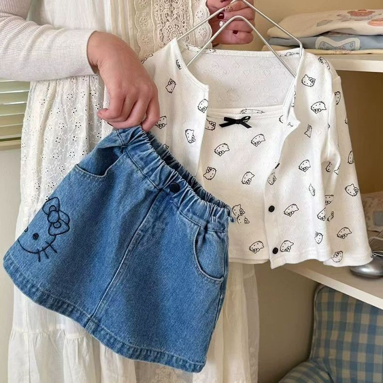 ผ้ายีนส์นุ่ม~เสื้อผ้าเด็กสไตล์เกาหลีสาวฤดูร้อนรูปแบบใหม่กระโปรงทารกแฟชั่นทุกการแข่งขันเด็กหวานกระโปรงยีนส์การ์ตูน