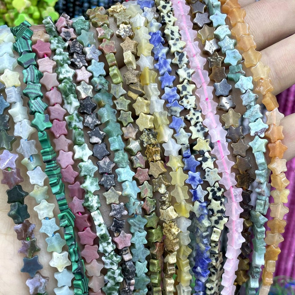 6 มม.ธรรมชาติ Star Shape Agates ควอตซ์ Amazonite หยก Aventurine หลวม Spacer ลูกปัดสําหรับเครื่องประดับทํา DIY สร้อยข้อมือสร้อยคอ