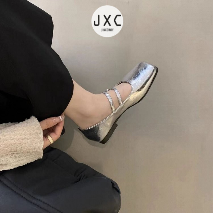 ฝรั ่ งเศสสแควร ์ Toe สีทึบแบนบัลเล ่ ต ์ รองเท ้ าแบน PU แบนหัวเข ็ มขัดแฟชั ่ นส ้ นต ่ ําแบน Mules ผู ้ หญิง